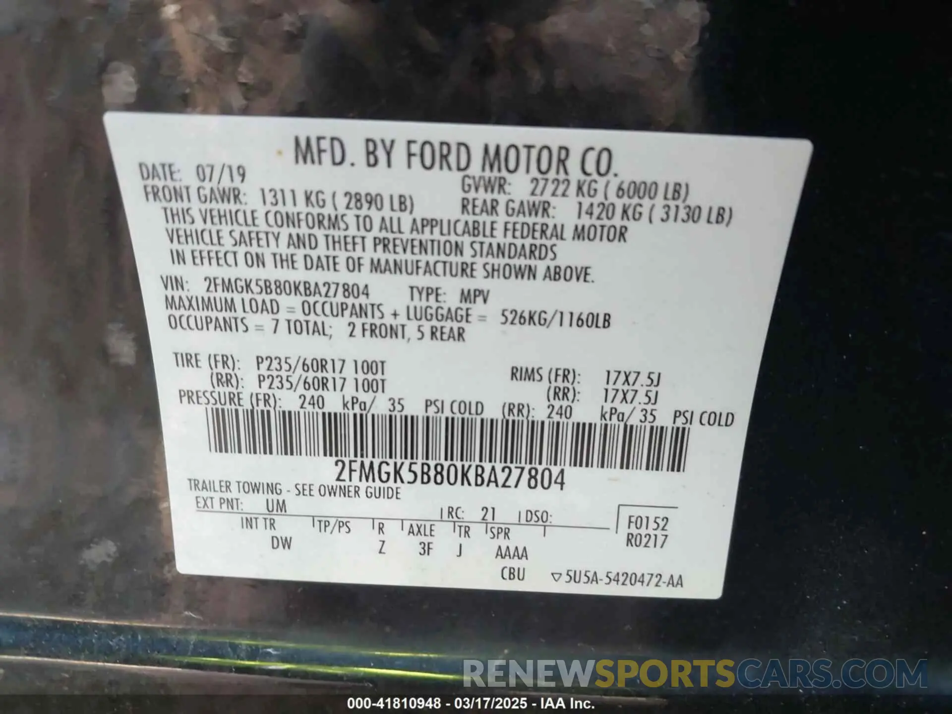 9 Photograph of a damaged car 2FMGK5B80KBA27804 FORD FLEX 2019