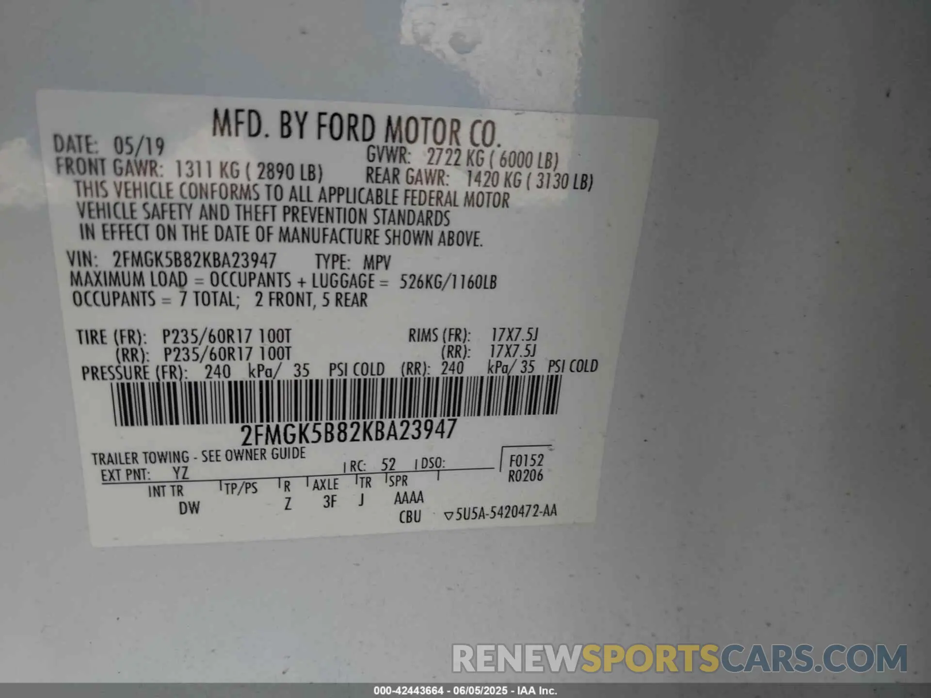 9 Photograph of a damaged car 2FMGK5B82KBA23947 FORD FLEX 2019