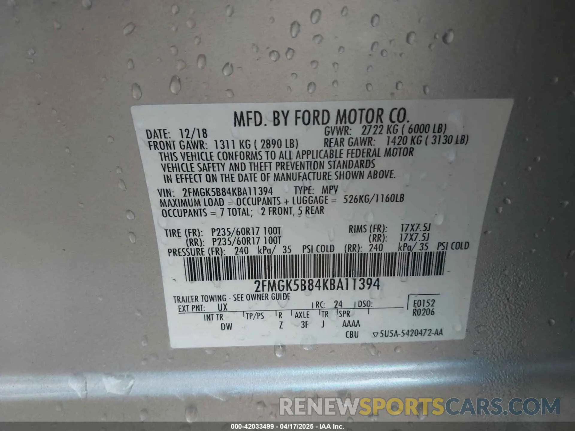 9 Фотография поврежденного автомобиля 2FMGK5B84KBA11394 FORD FLEX 2019