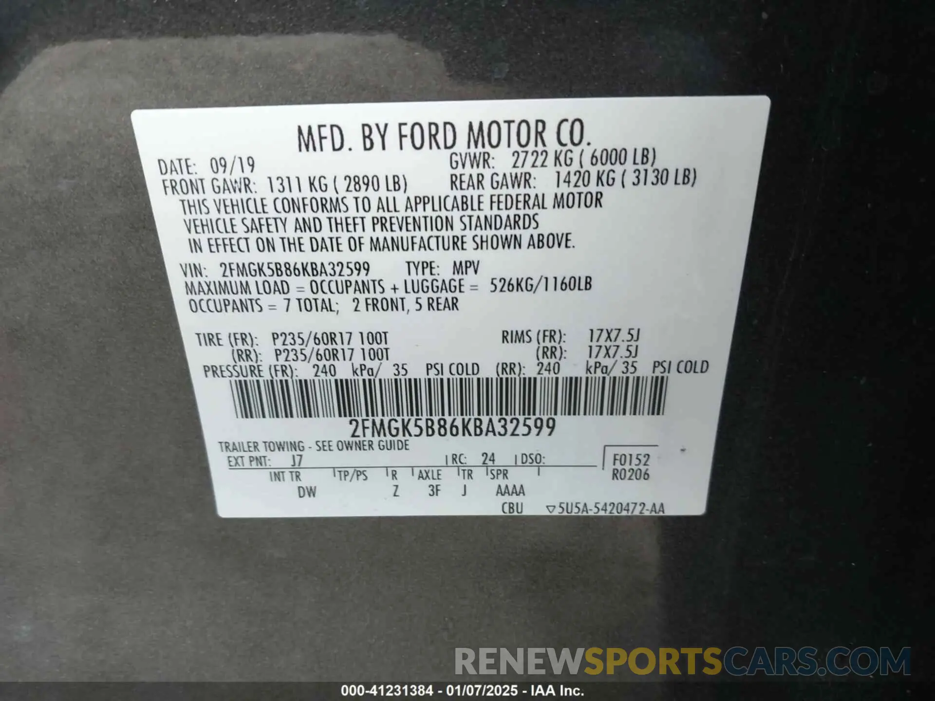 9 Photograph of a damaged car 2FMGK5B86KBA32599 FORD FLEX 2019