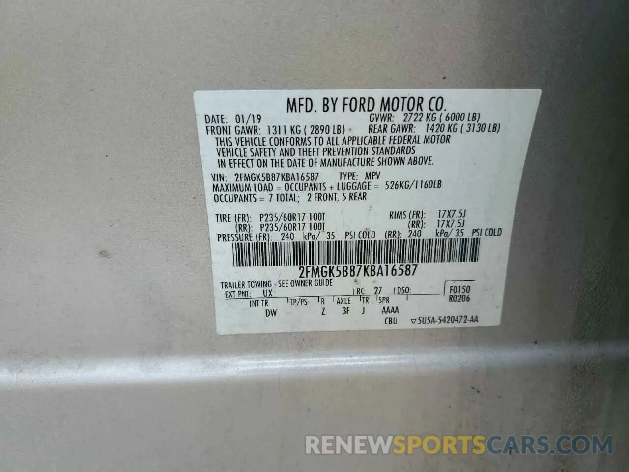 14 Photograph of a damaged car 2FMGK5B87KBA16587 FORD FLEX 2019