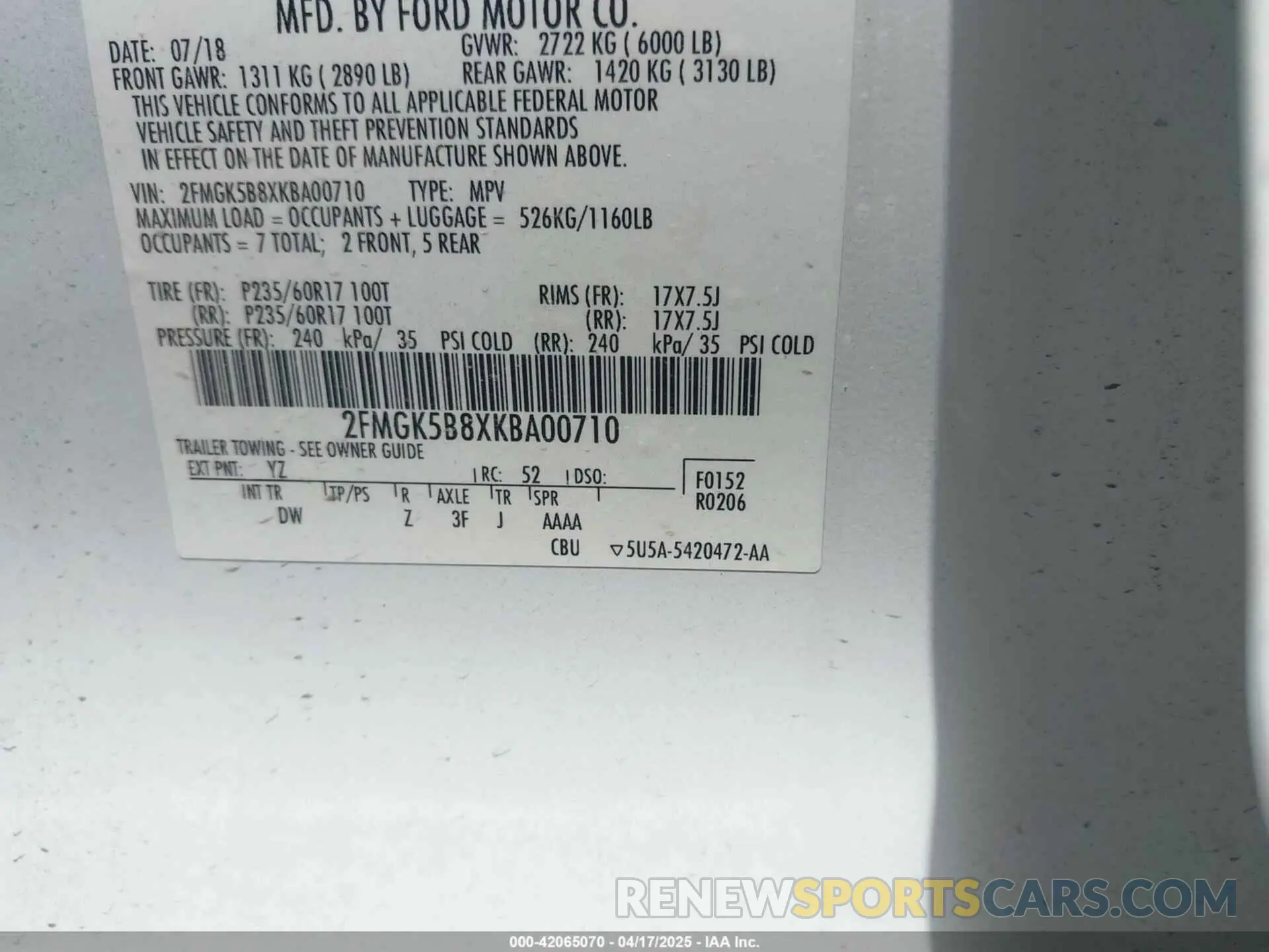 9 Фотография поврежденного автомобиля 2FMGK5B8XKBA00710 FORD FLEX 2019