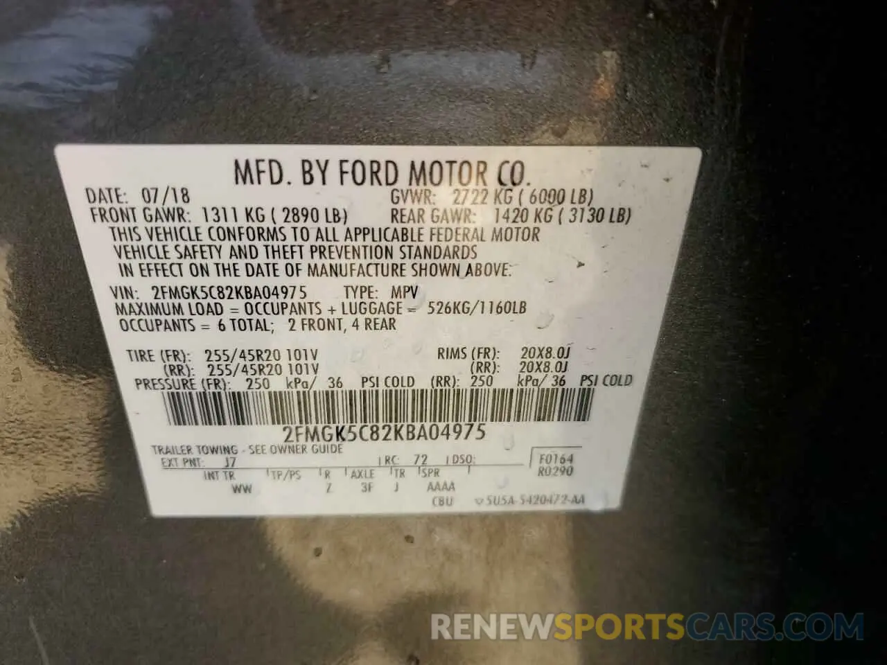 13 Фотография поврежденного автомобиля 2FMGK5C82KBA04975 FORD FLEX 2019