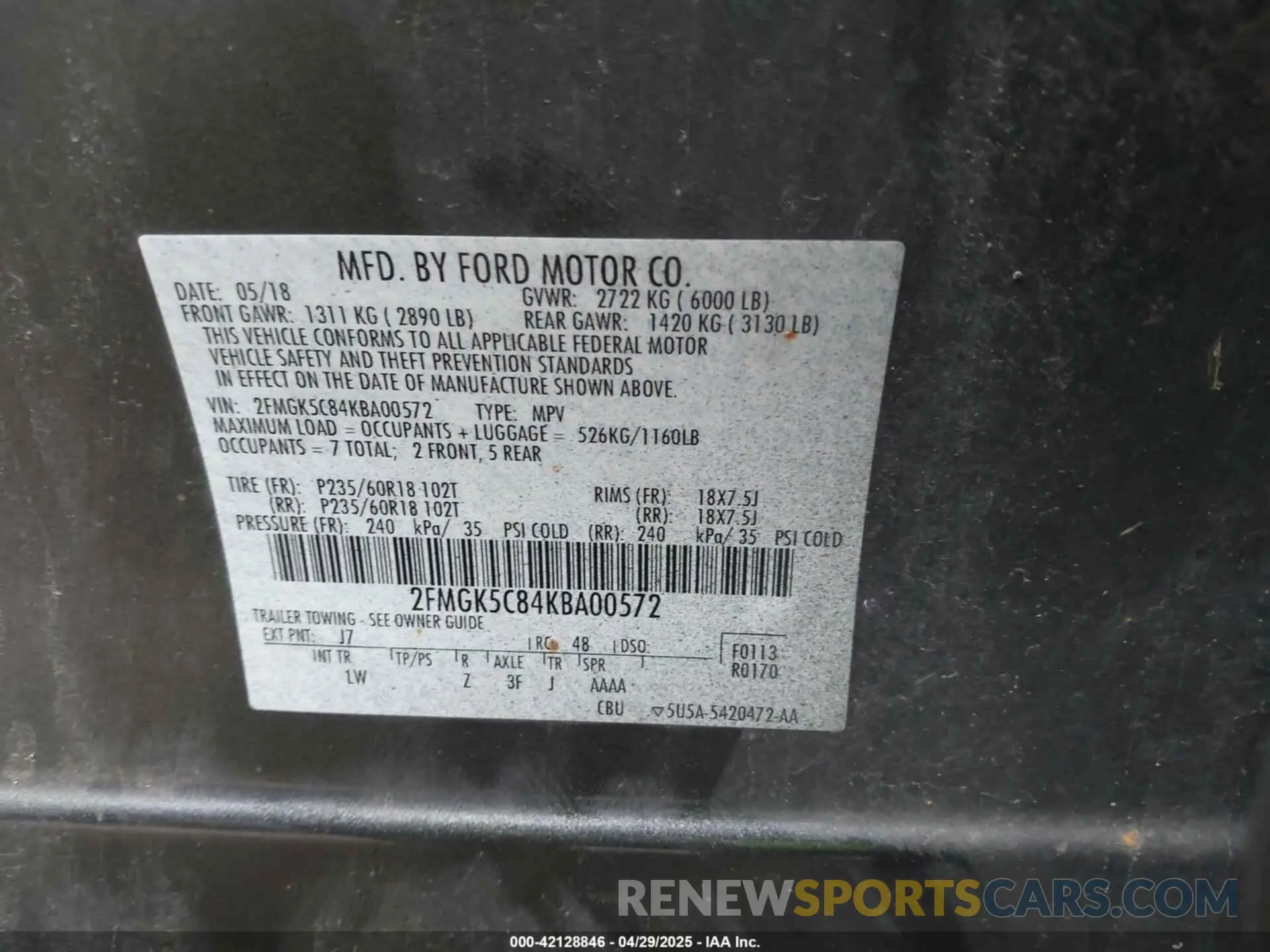 9 Фотография поврежденного автомобиля 2FMGK5C84KBA00572 FORD FLEX 2019
