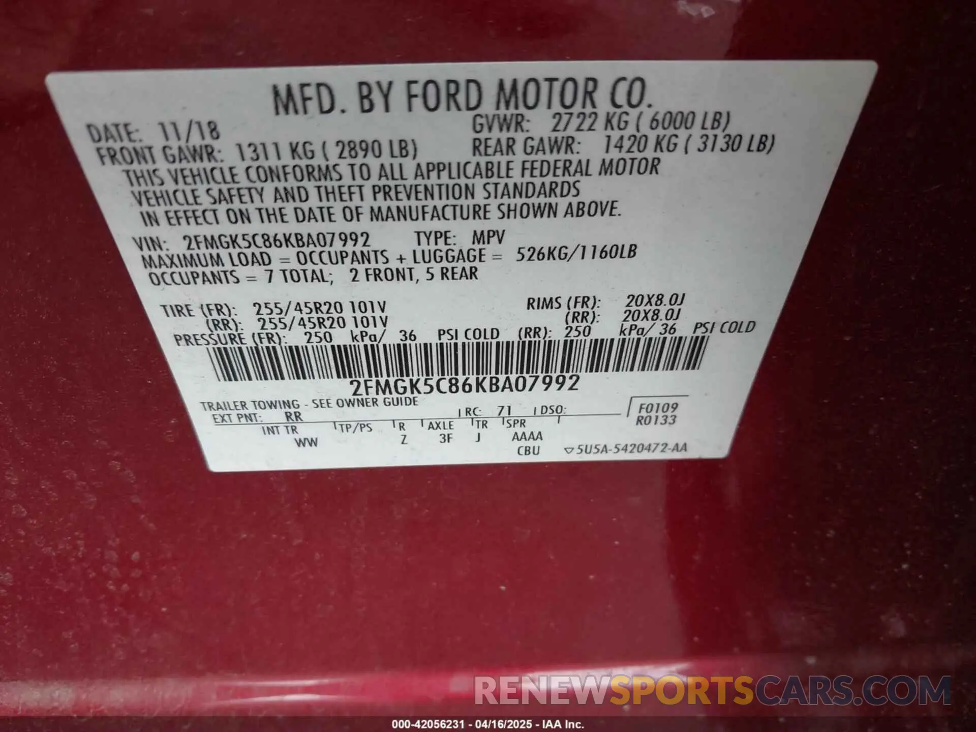 9 Фотография поврежденного автомобиля 2FMGK5C86KBA07992 FORD FLEX 2019