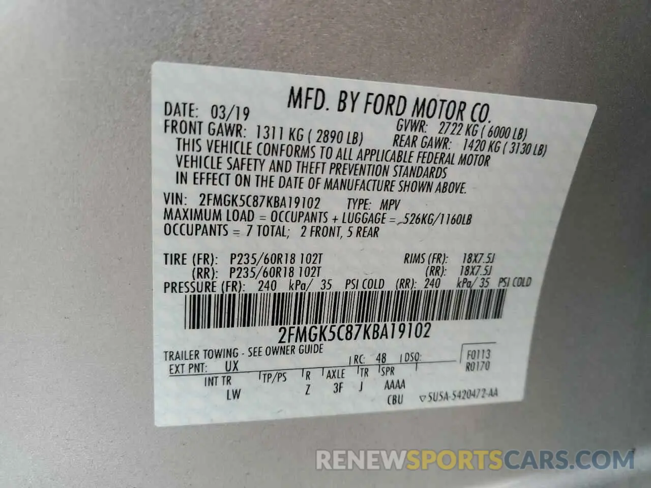 13 Фотография поврежденного автомобиля 2FMGK5C87KBA19102 FORD FLEX 2019