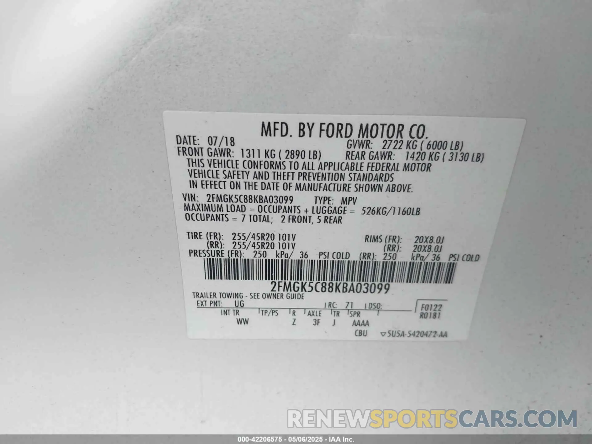 9 Фотография поврежденного автомобиля 2FMGK5C88KBA03099 FORD FLEX 2019