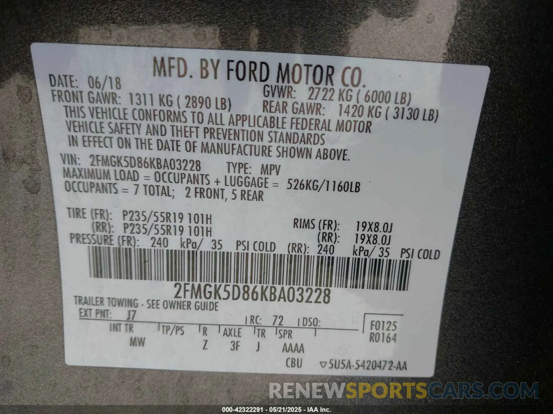 9 Фотография поврежденного автомобиля 2FMGK5D86KBA03228 FORD FLEX 2019