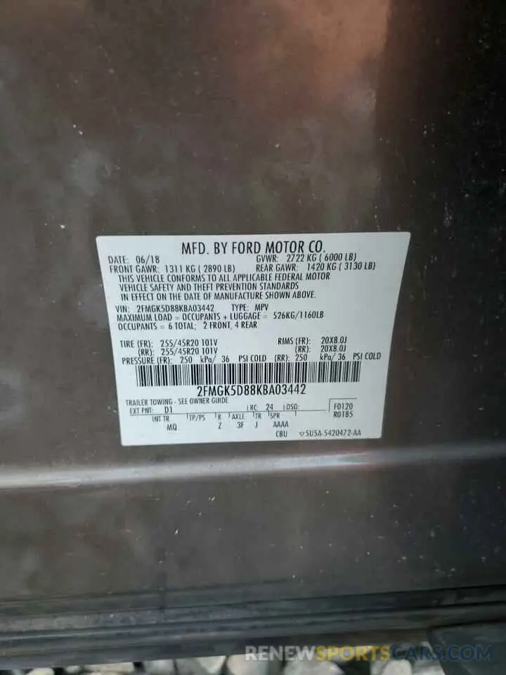 13 Фотография поврежденного автомобиля 2FMGK5D88KBA03442 FORD FLEX 2019