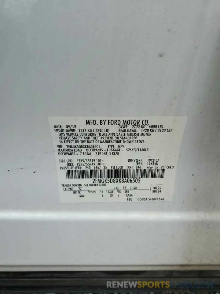 13 Photograph of a damaged car 2FMGK5D8XKBA06505 FORD FLEX 2019