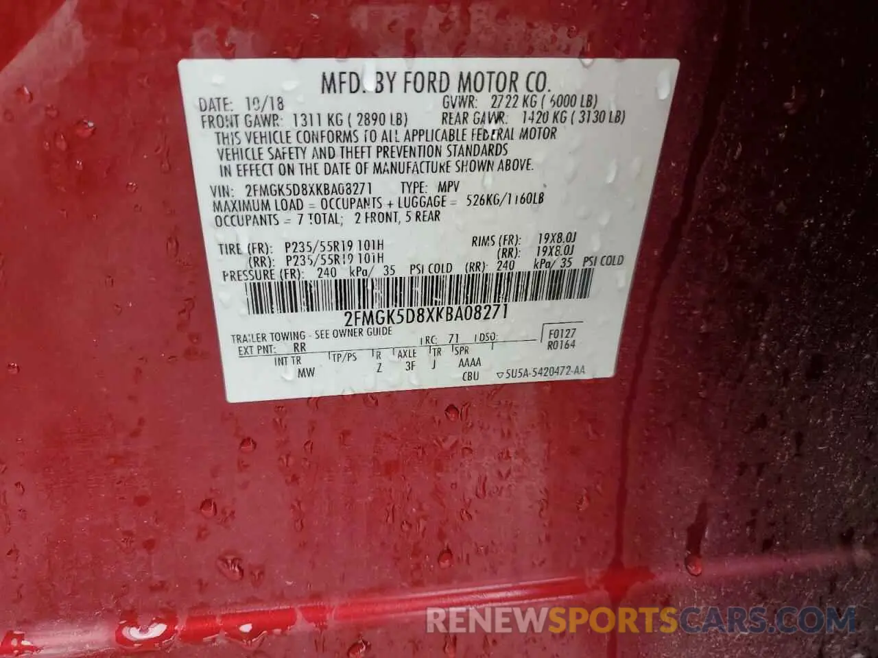 15 Photograph of a damaged car 2FMGK5D8XKBA08271 FORD FLEX 2019