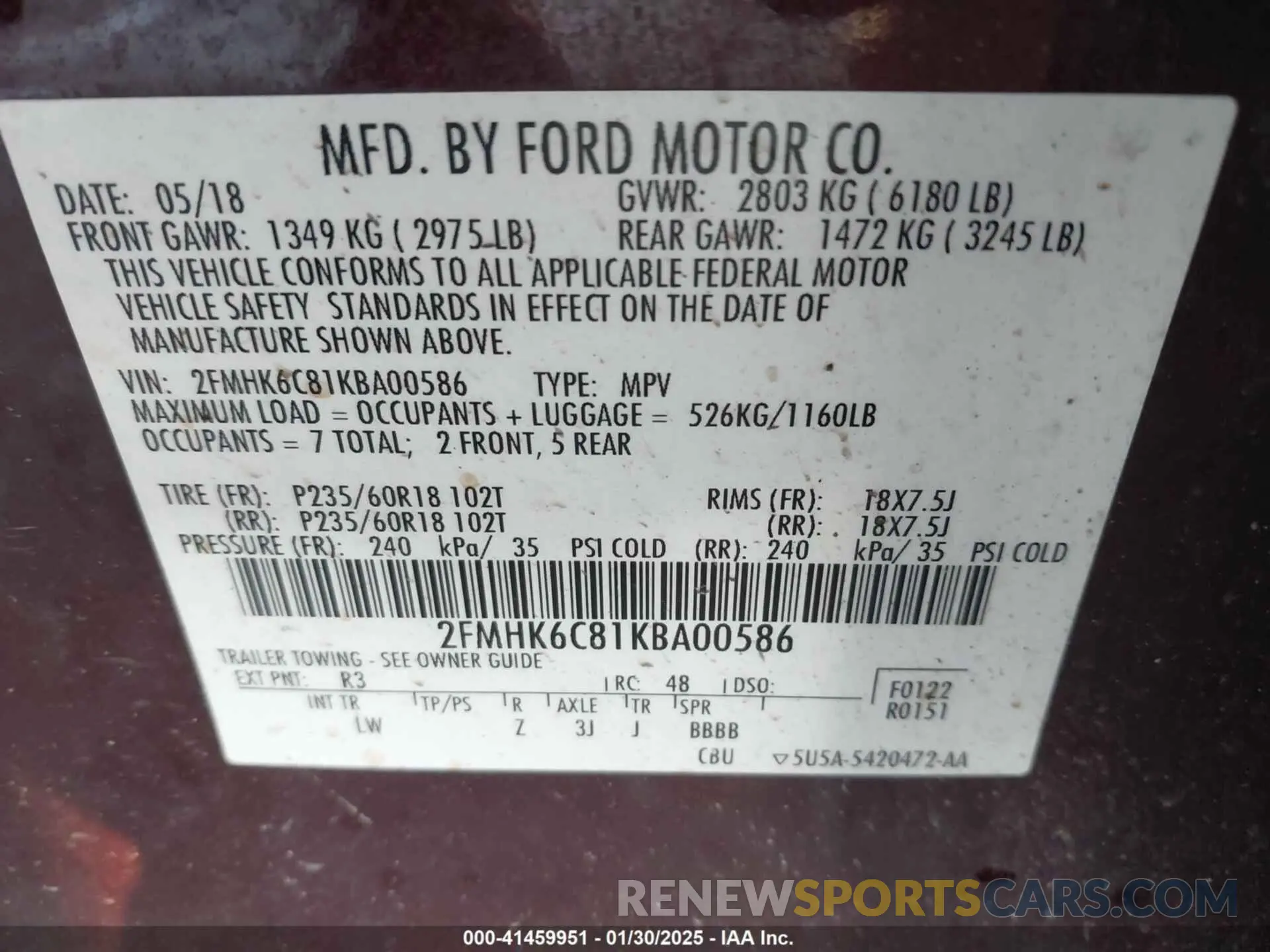9 Photograph of a damaged car 2FMHK6C81KBA00586 FORD FLEX 2019