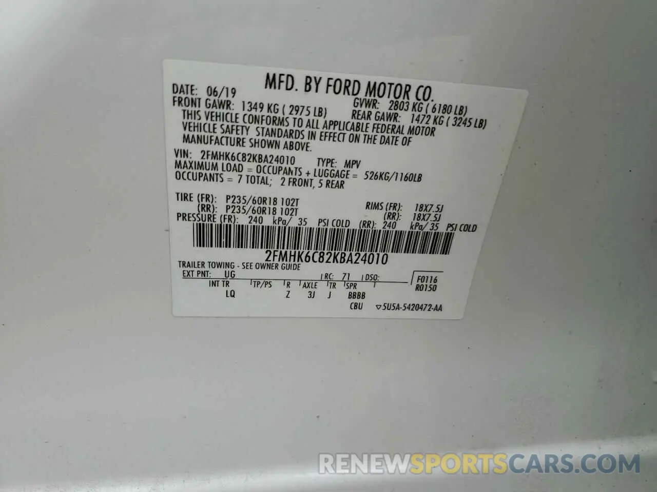 13 Photograph of a damaged car 2FMHK6C82KBA24010 FORD FLEX 2019