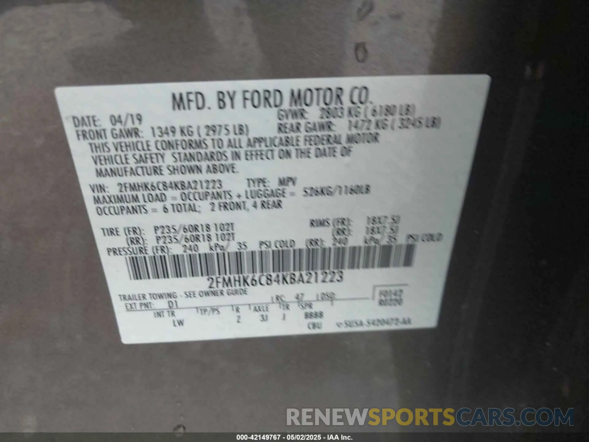 9 Photograph of a damaged car 2FMHK6C84KBA21223 FORD FLEX 2019