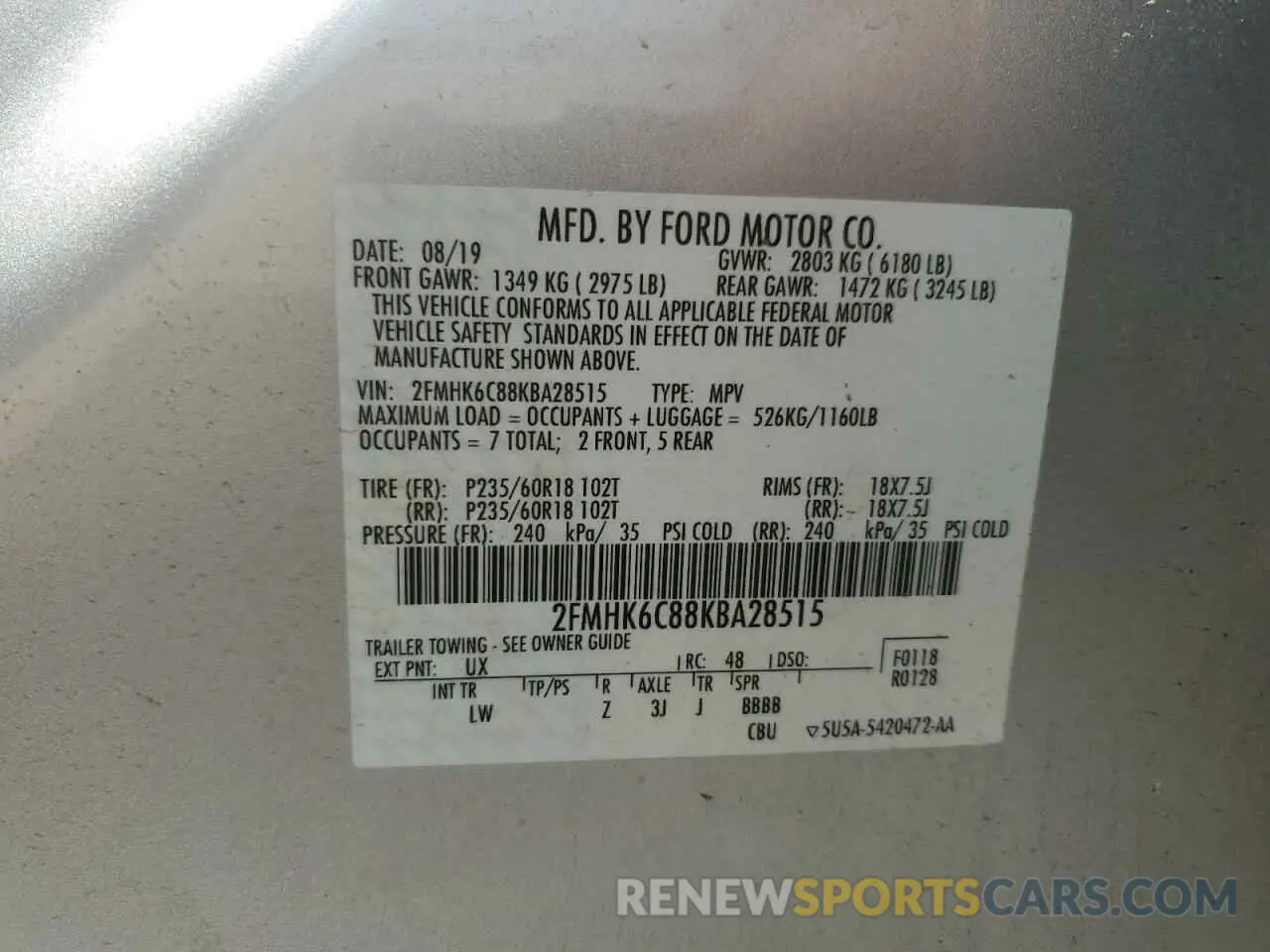 14 Photograph of a damaged car 2FMHK6C88KBA28515 FORD FLEX 2019