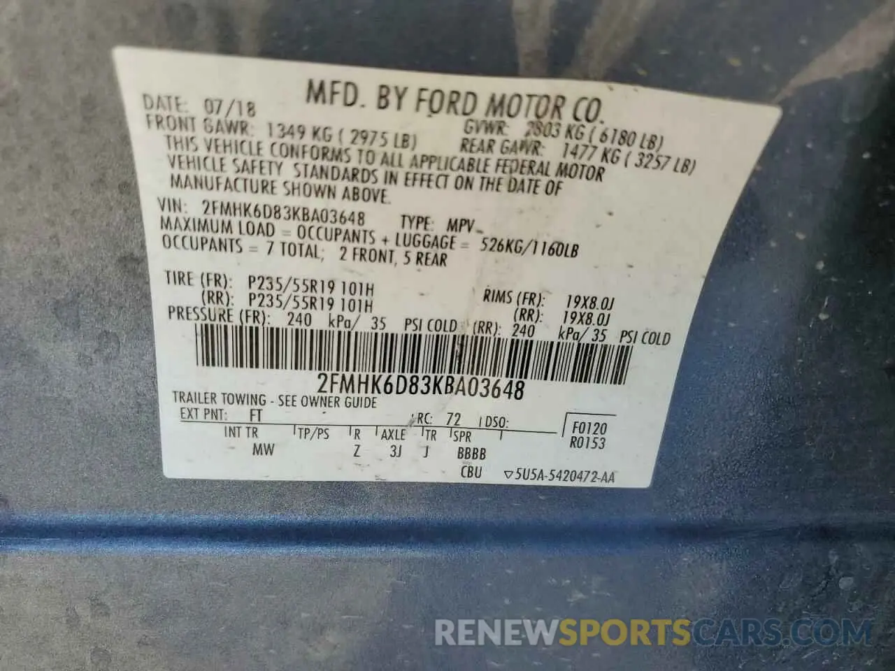 13 Photograph of a damaged car 2FMHK6D83KBA03648 FORD FLEX 2019