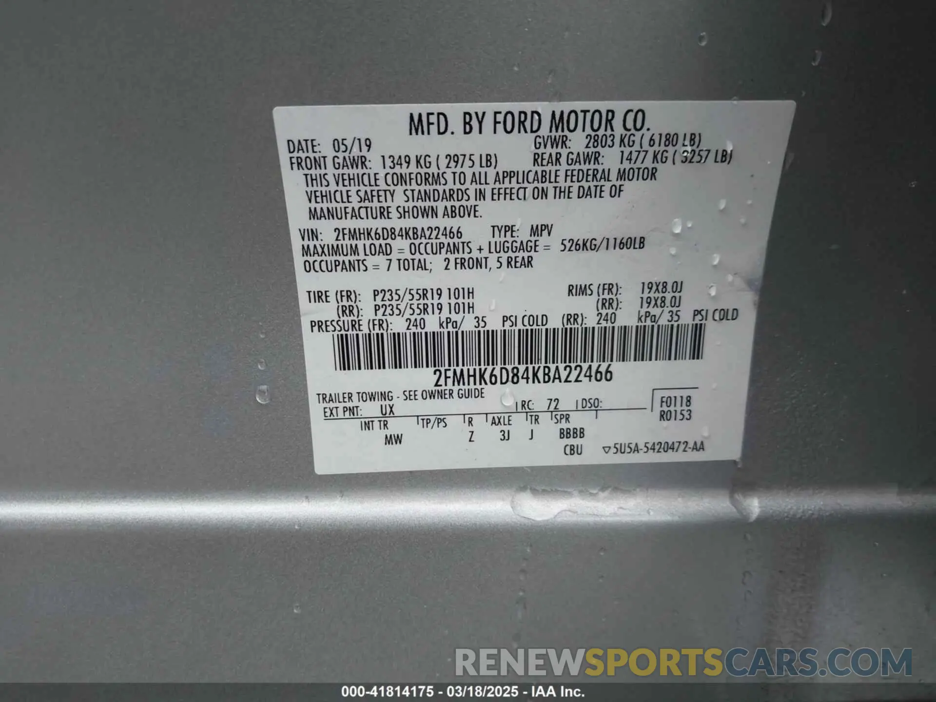 9 Photograph of a damaged car 2FMHK6D84KBA22466 FORD FLEX 2019
