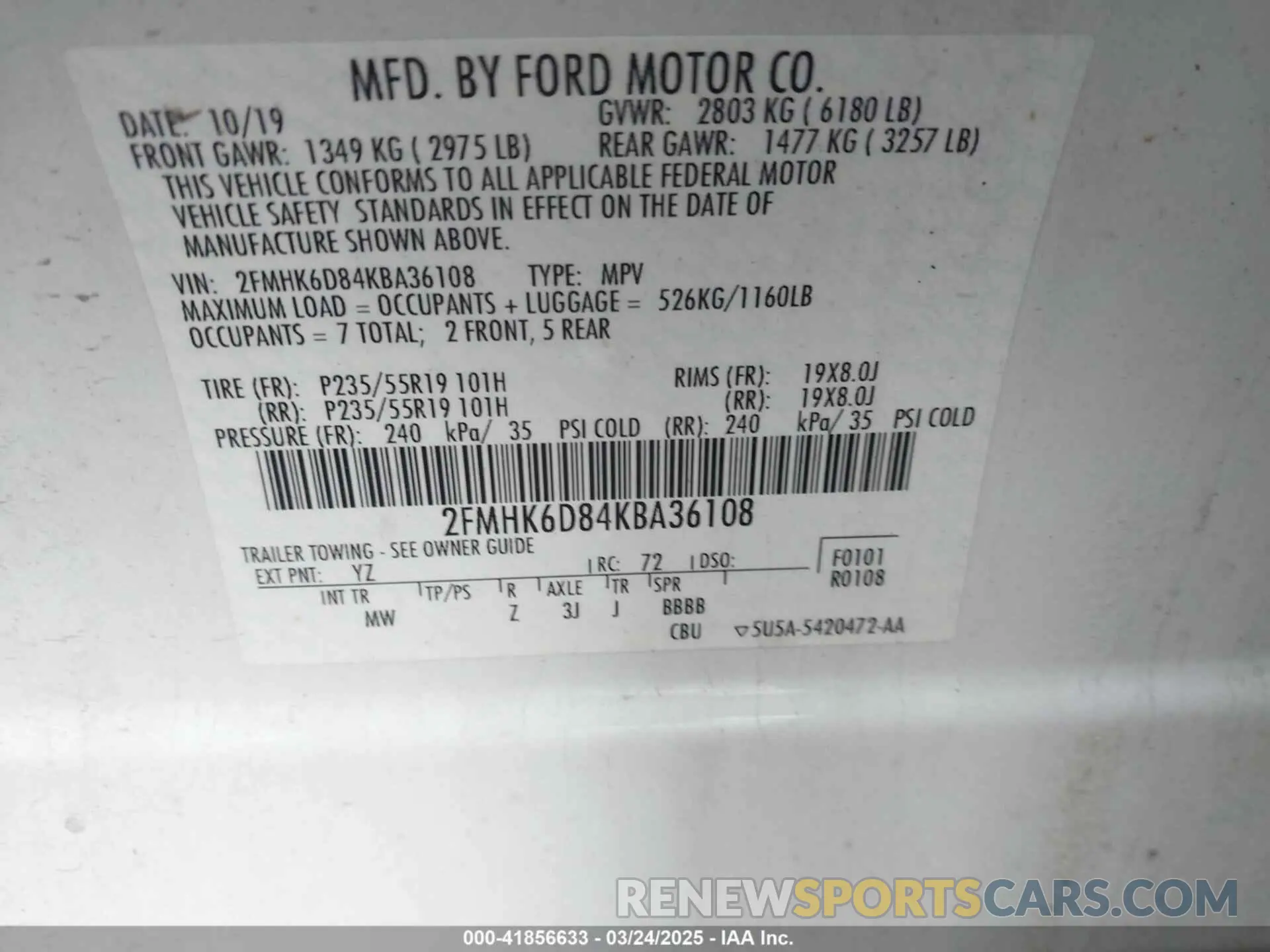 9 Фотография поврежденного автомобиля 2FMHK6D84KBA36108 FORD FLEX 2019