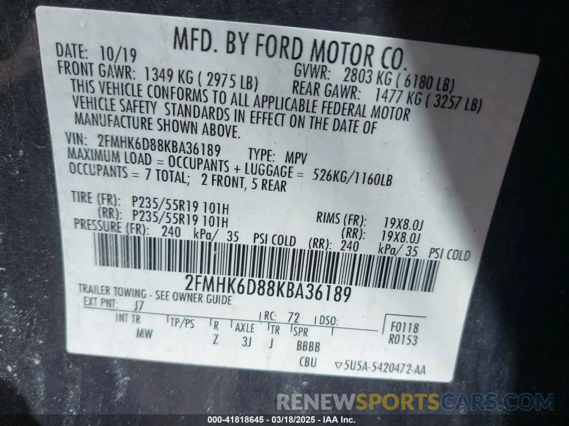 9 Фотография поврежденного автомобиля 2FMHK6D88KBA36189 FORD FLEX 2019