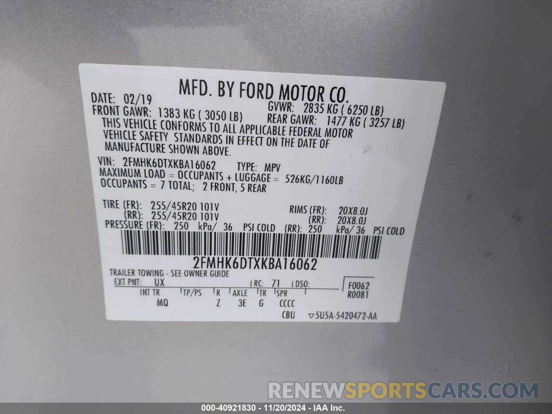 9 Photograph of a damaged car 2FMHK6DTXKBA16062 FORD FLEX 2019