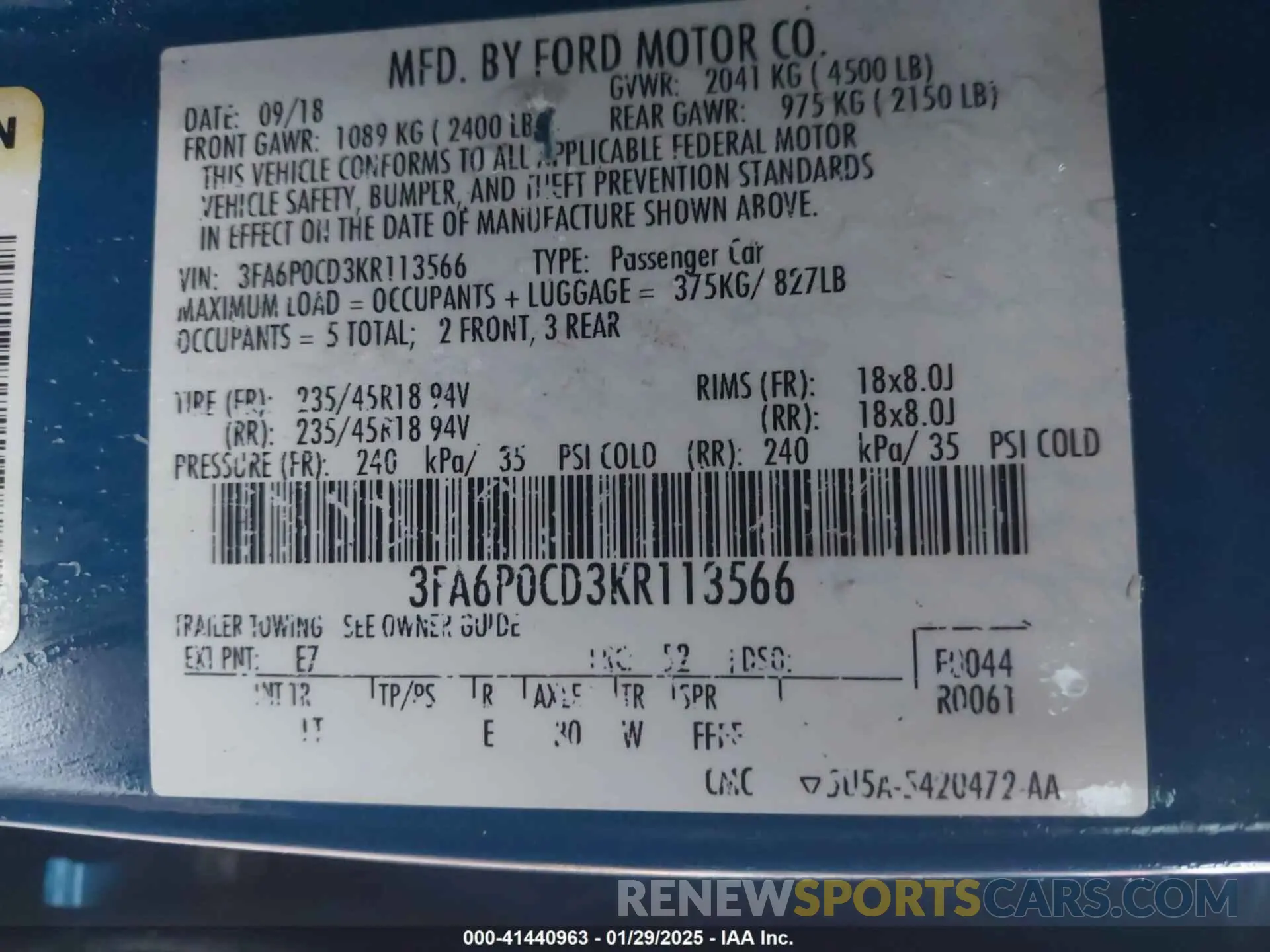 9 Фотография поврежденного автомобиля 3FA6P0CD3KR113566 FORD FUSION 2019