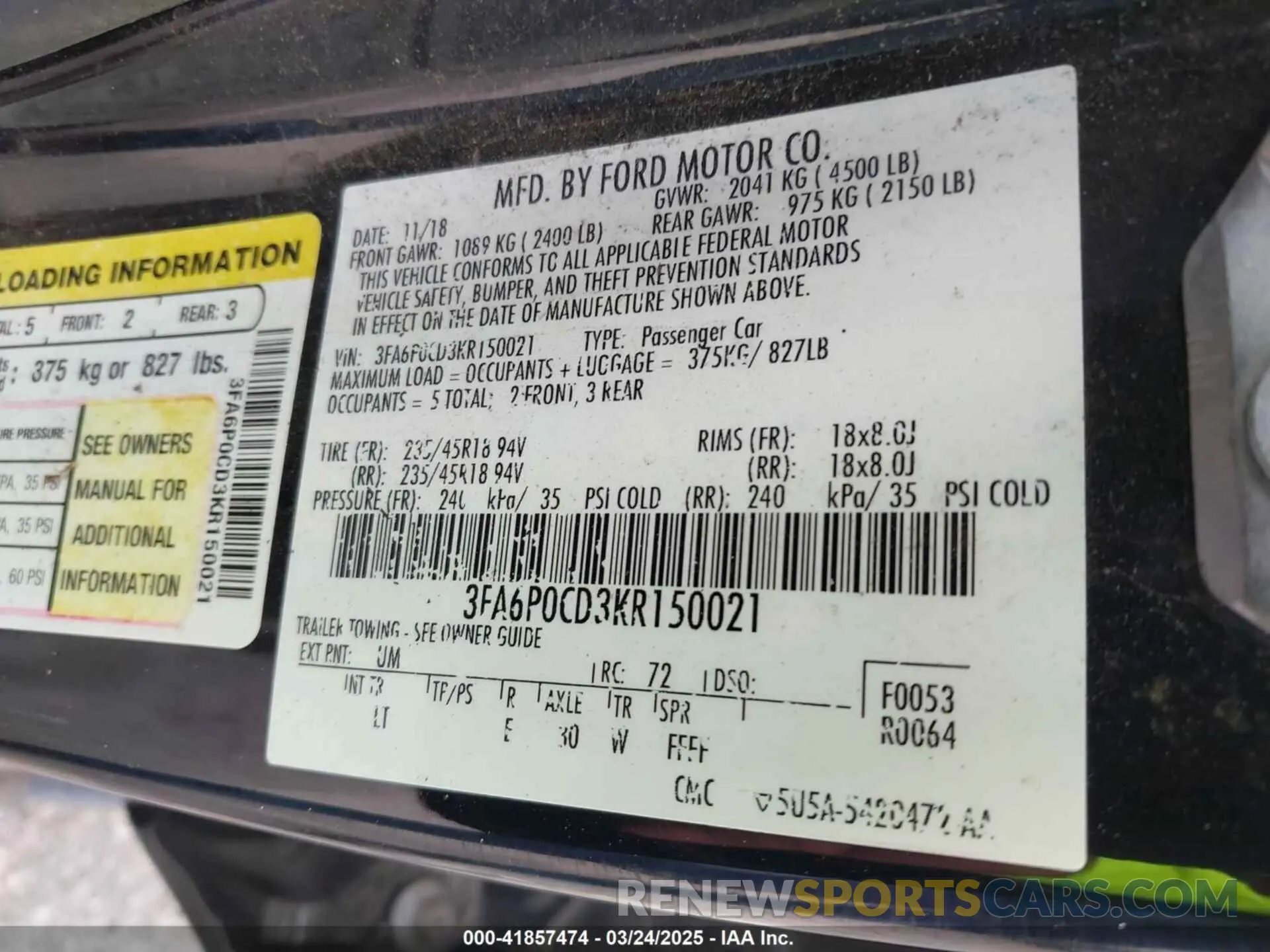 9 Photograph of a damaged car 3FA6P0CD3KR150021 FORD FUSION 2019