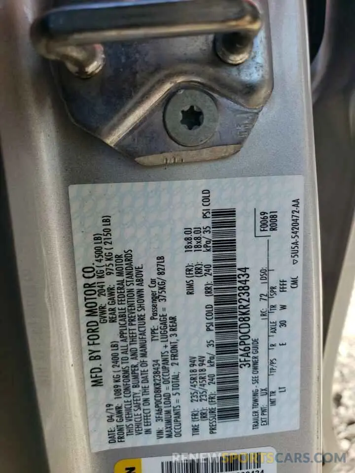 12 Фотография поврежденного автомобиля 3FA6P0CD8KR238434 FORD FUSION 2019