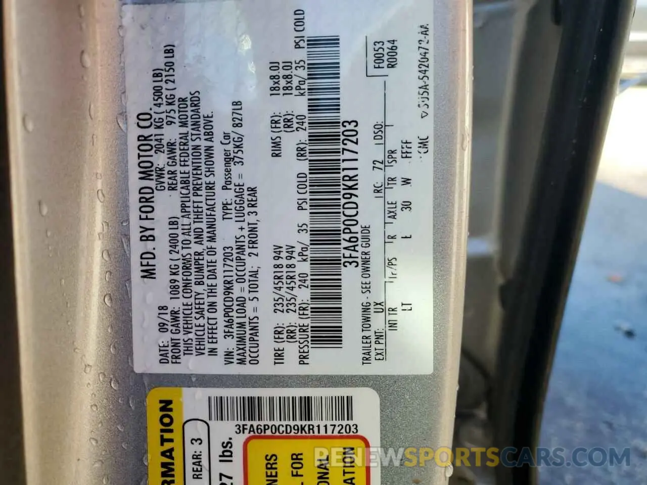 12 Фотография поврежденного автомобиля 3FA6P0CD9KR117203 FORD FUSION 2019
