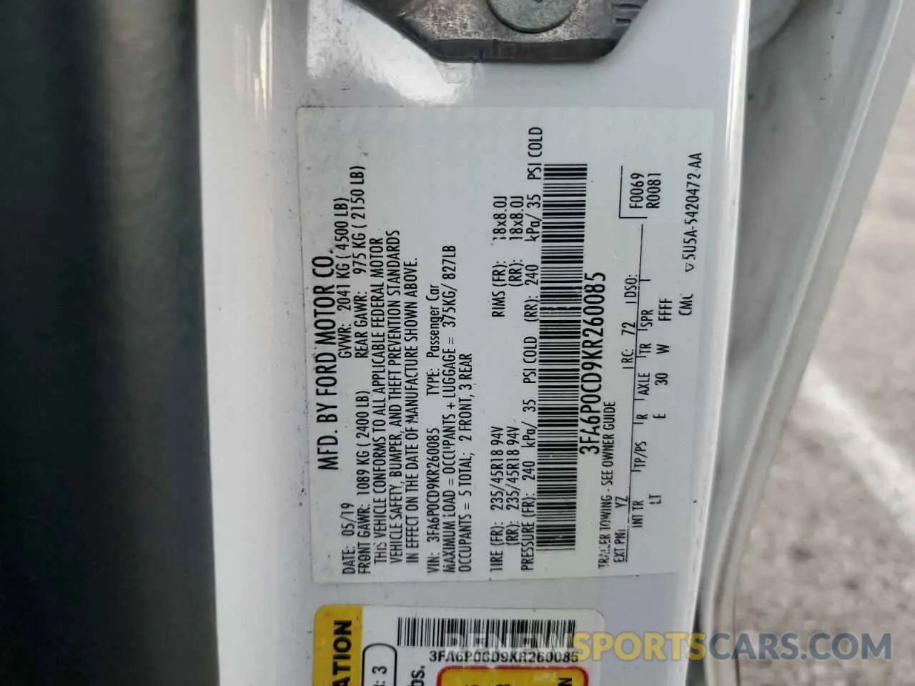 12 Фотография поврежденного автомобиля 3FA6P0CD9KR260085 FORD FUSION 2019