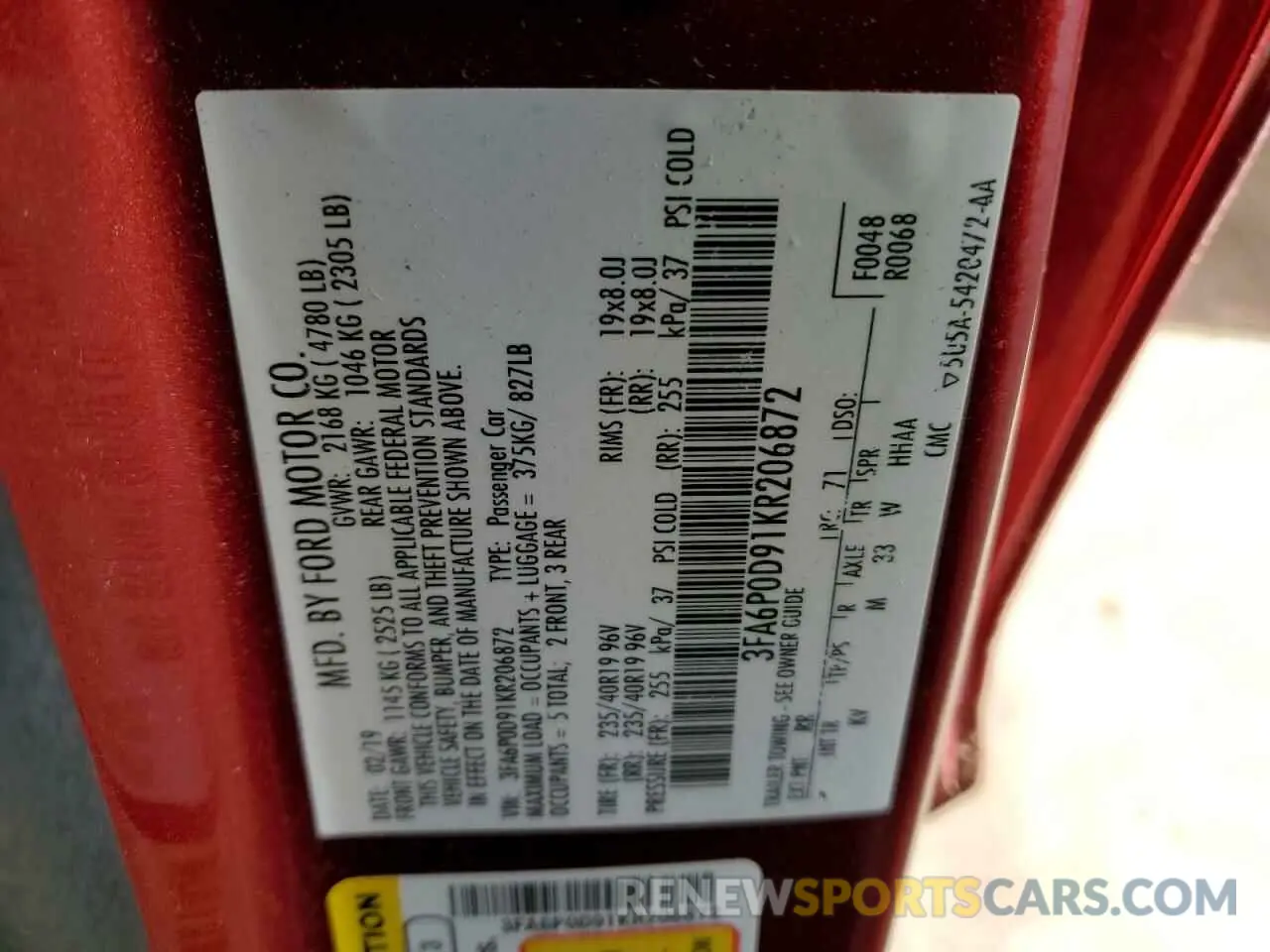 12 Фотография поврежденного автомобиля 3FA6P0D91KR206872 FORD FUSION 2019