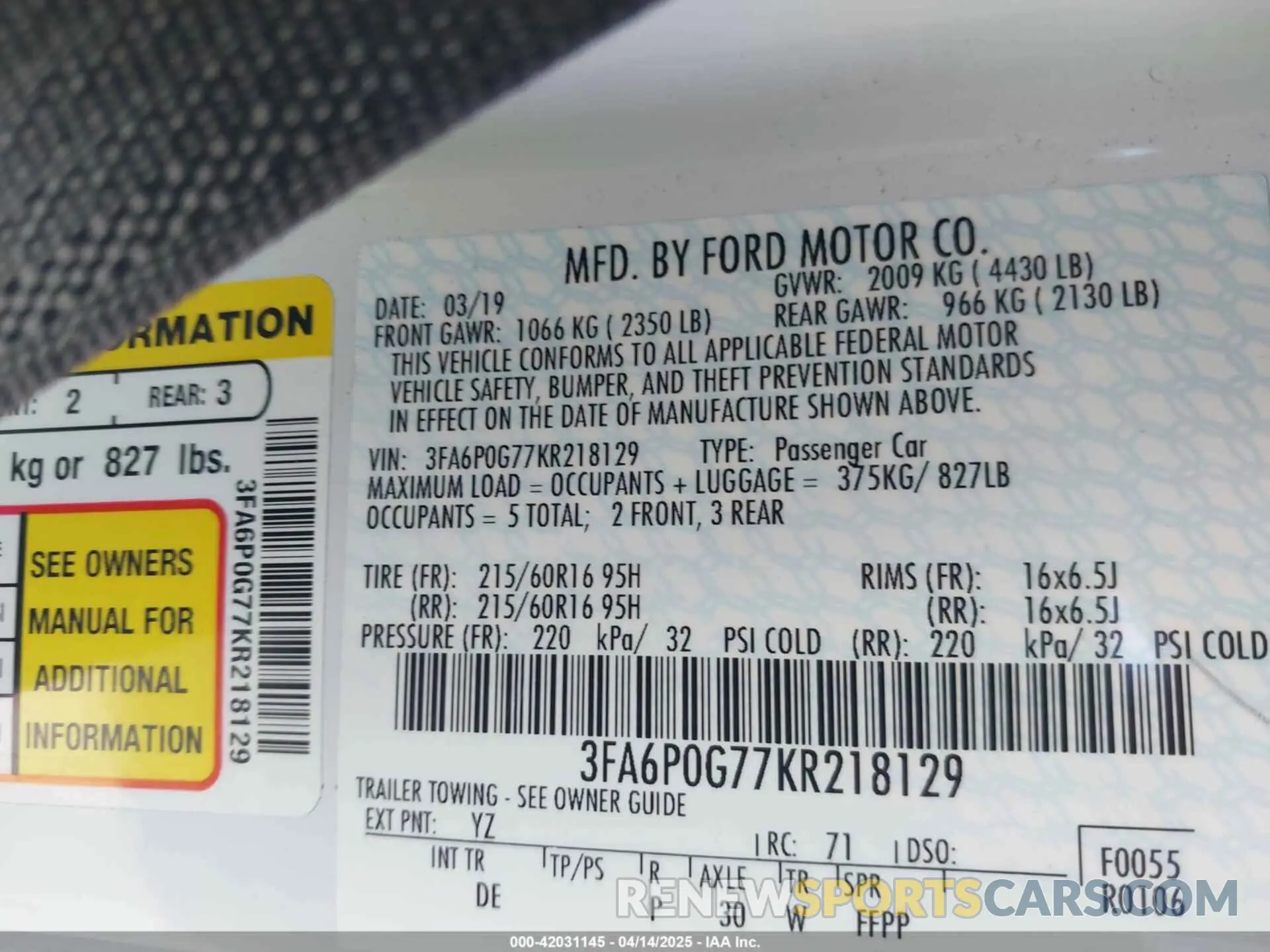 9 Photograph of a damaged car 3FA6P0G77KR218129 FORD FUSION 2019