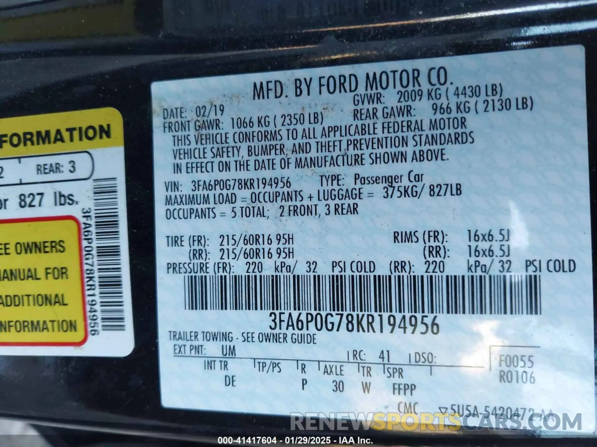 9 Photograph of a damaged car 3FA6P0G78KR194956 FORD FUSION 2019
