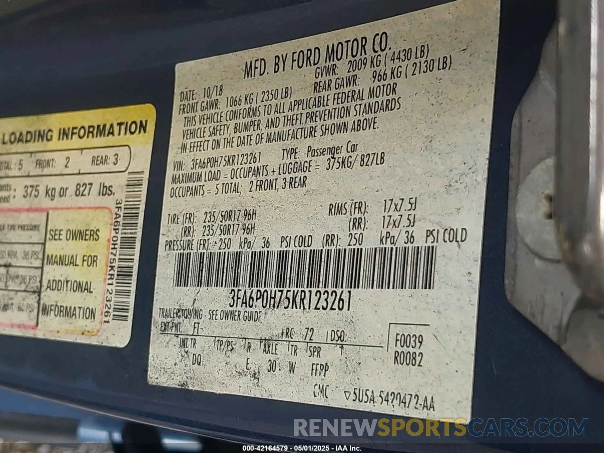 9 Фотография поврежденного автомобиля 3FA6P0H75KR123261 FORD FUSION 2019