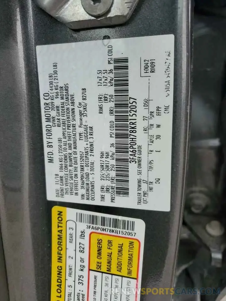 12 Photograph of a damaged car 3FA6P0H78KR152057 FORD FUSION 2019