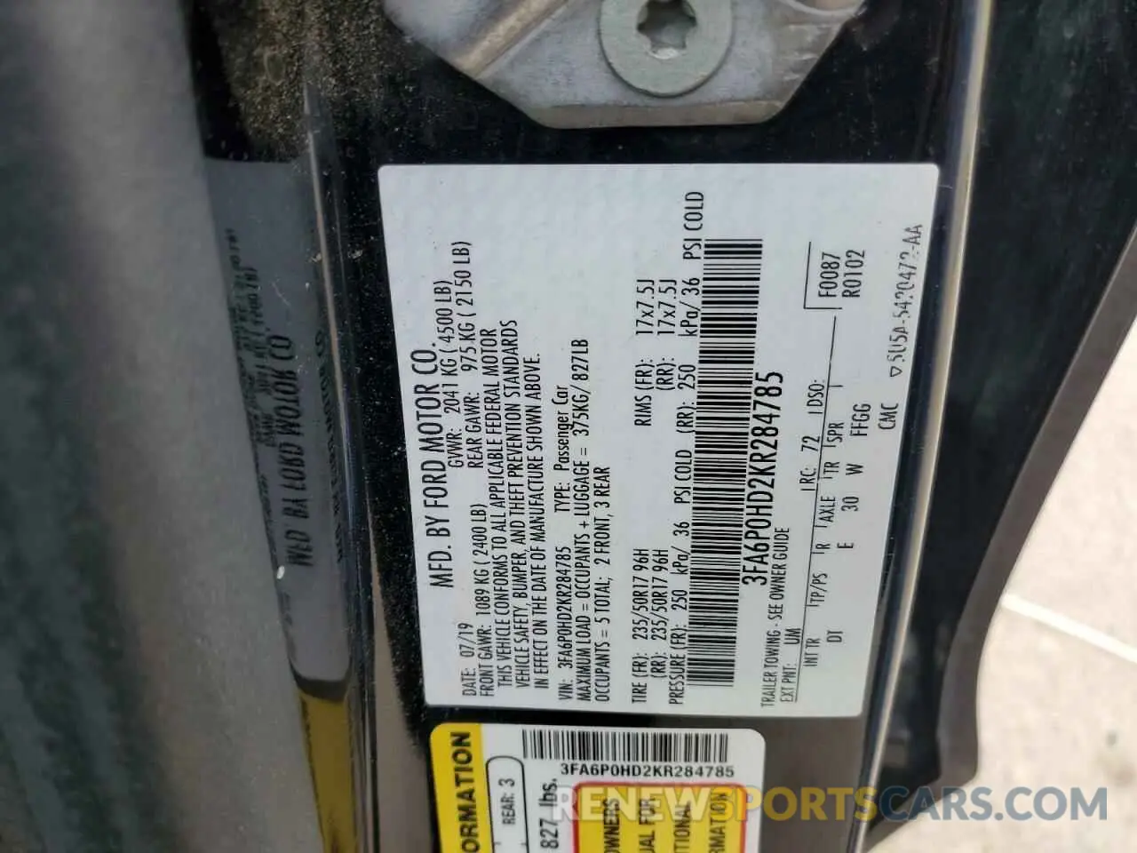 12 Фотография поврежденного автомобиля 3FA6P0HD2KR284785 FORD FUSION 2019
