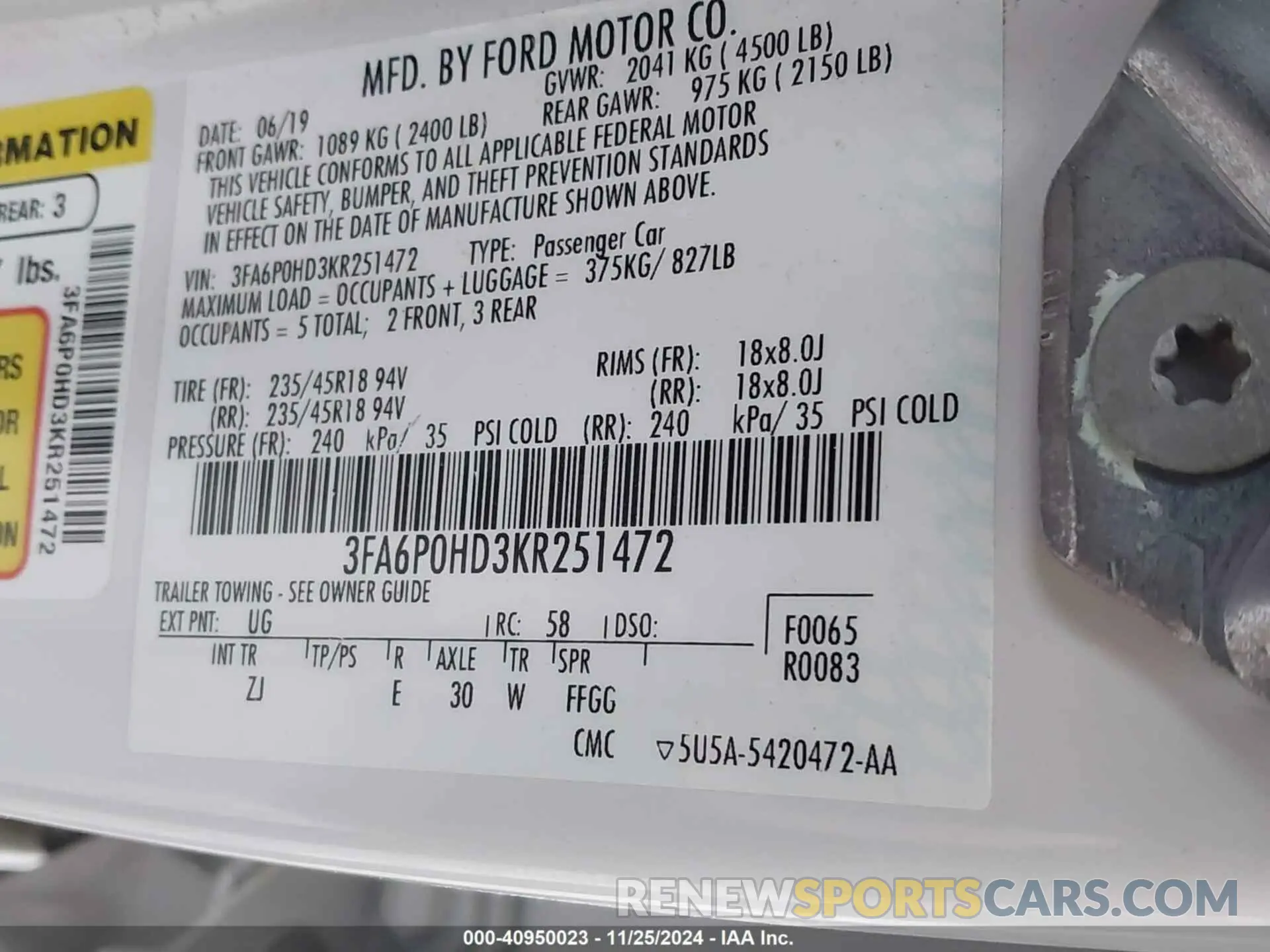 9 Фотография поврежденного автомобиля 3FA6P0HD3KR251472 FORD FUSION 2019