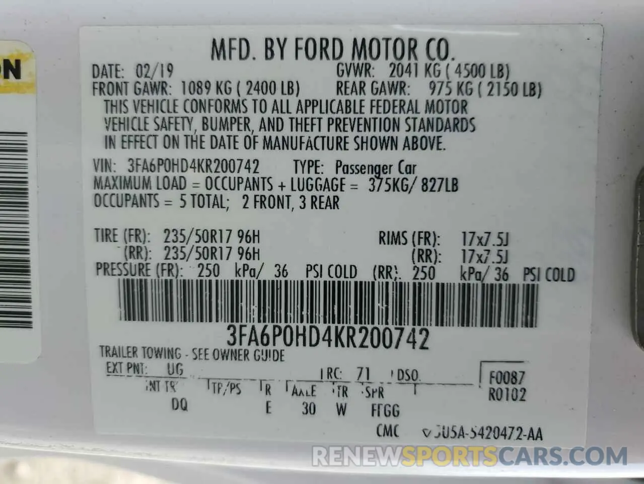 15 Фотография поврежденного автомобиля 3FA6P0HD4KR200742 FORD FUSION 2019