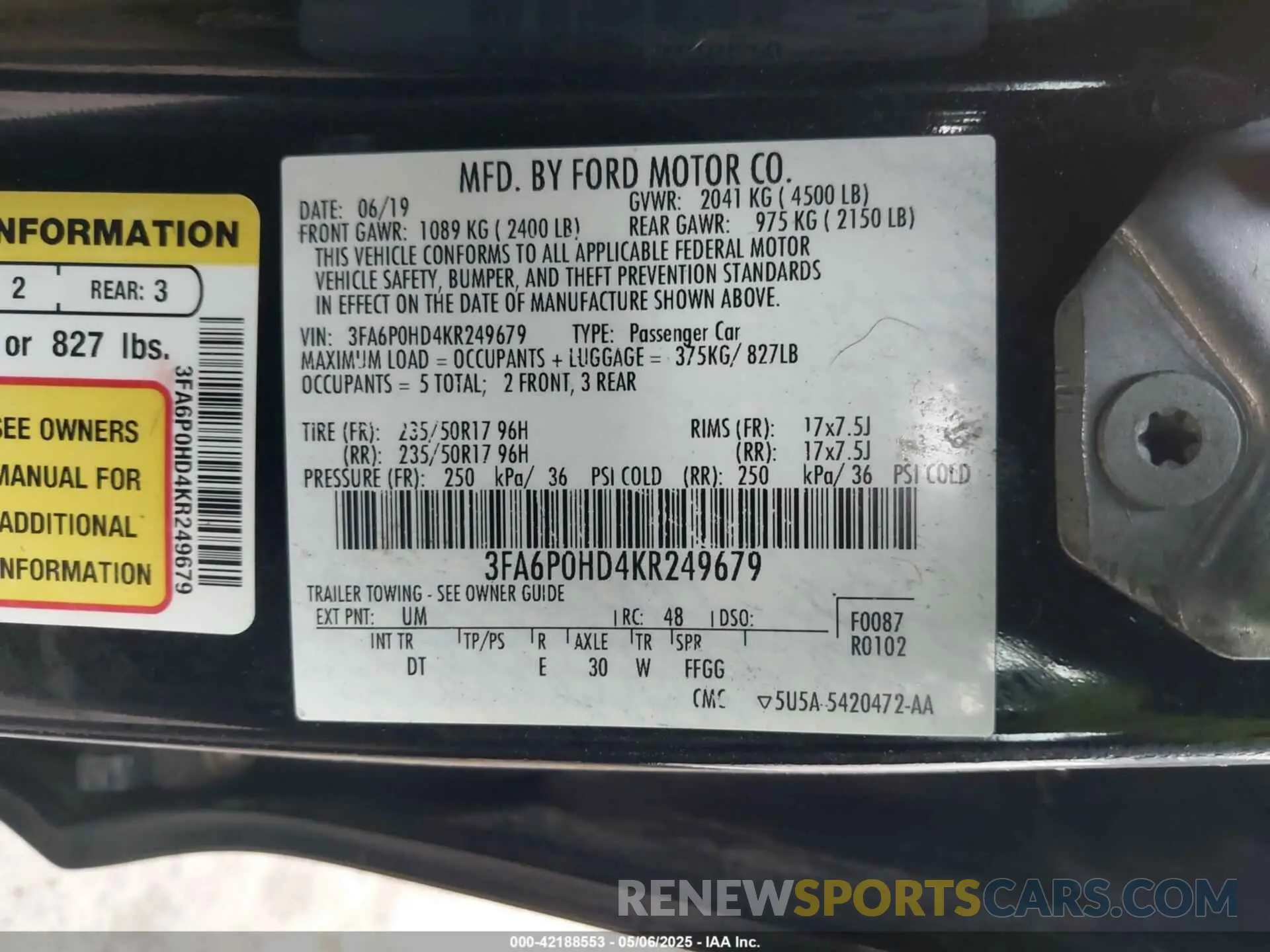 9 Фотография поврежденного автомобиля 3FA6P0HD4KR249679 FORD FUSION 2019