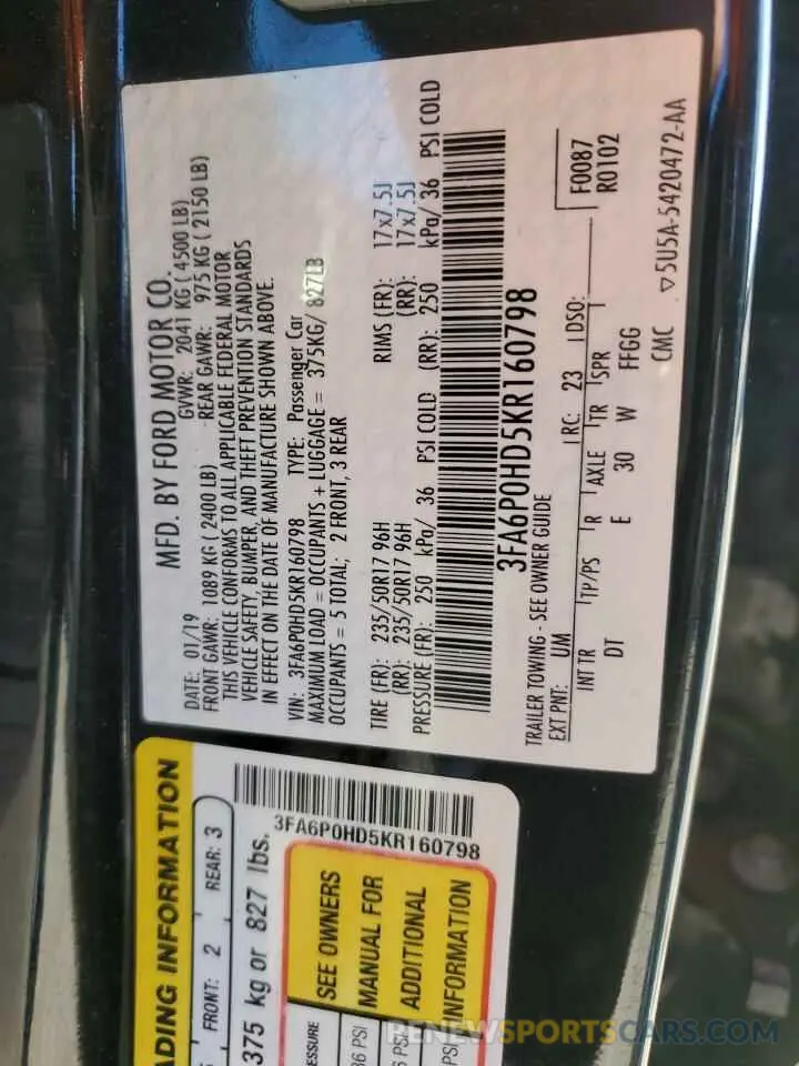 14 Photograph of a damaged car 3FA6P0HD5KR160798 FORD FUSION 2019
