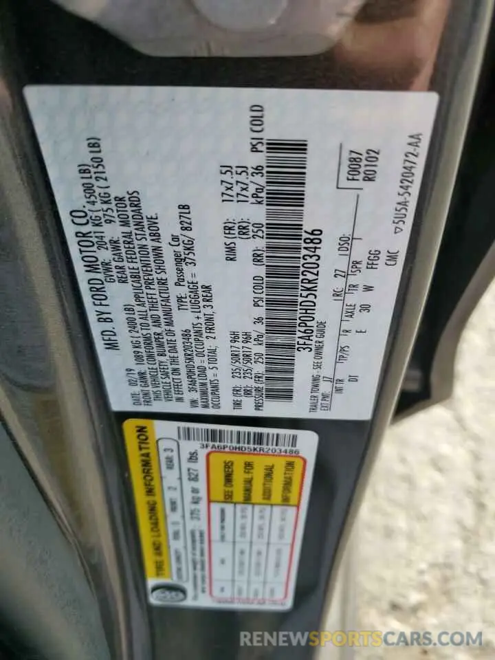 12 Photograph of a damaged car 3FA6P0HD5KR203486 FORD FUSION 2019