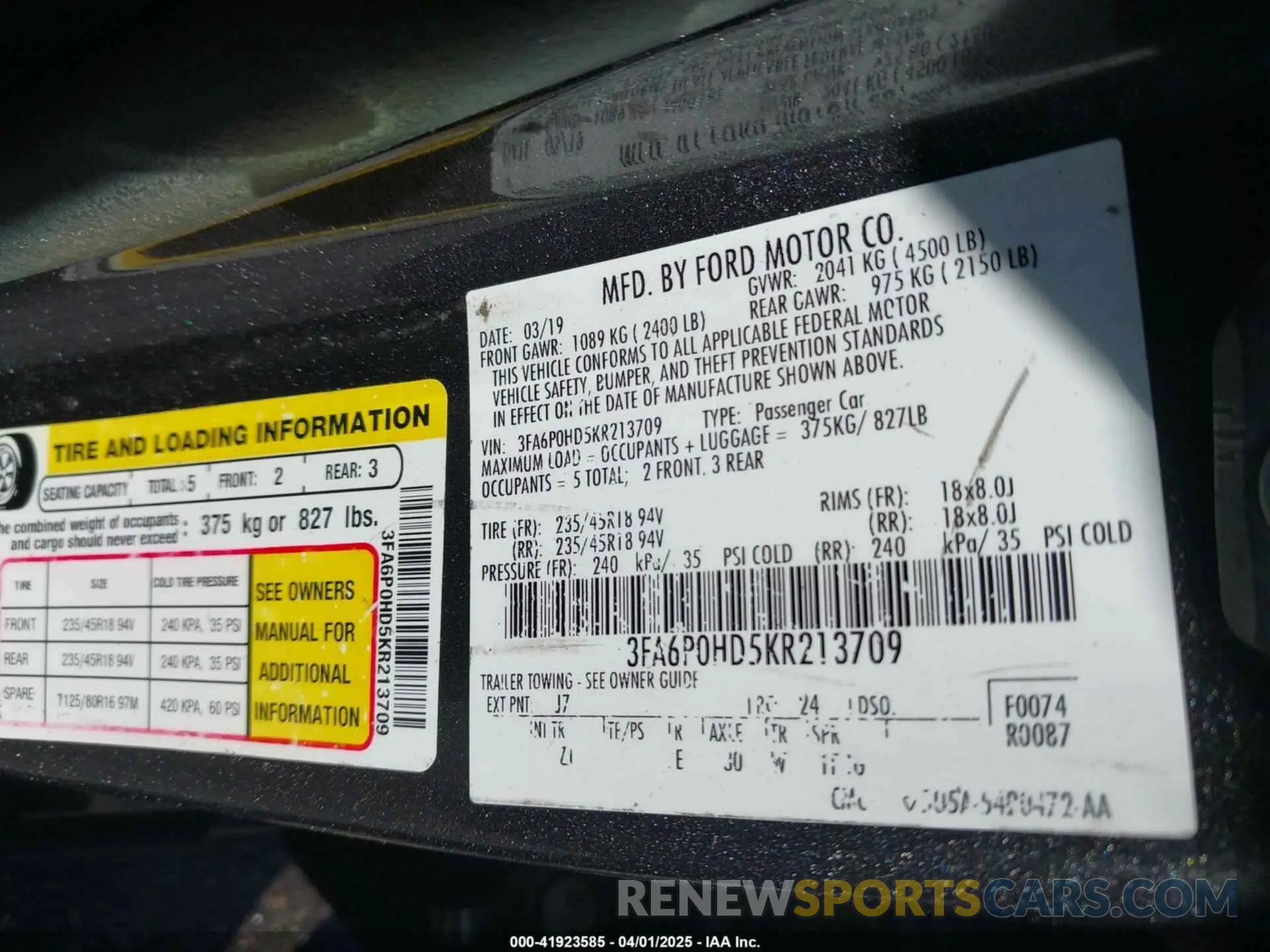 9 Фотография поврежденного автомобиля 3FA6P0HD5KR213709 FORD FUSION 2019