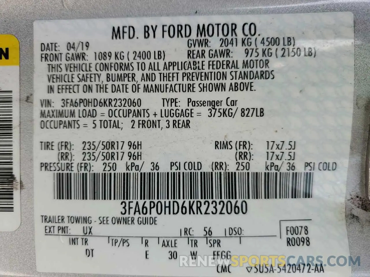 12 Фотография поврежденного автомобиля 3FA6P0HD6KR232060 FORD FUSION 2019