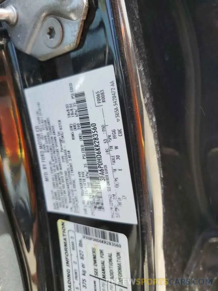 12 Photograph of a damaged car 3FA6P0HD6KR283560 FORD FUSION 2019