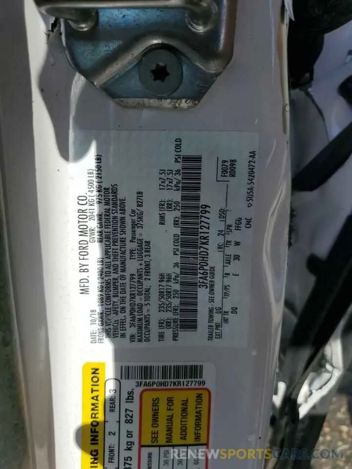 12 Фотография поврежденного автомобиля 3FA6P0HD7KR127799 FORD FUSION 2019
