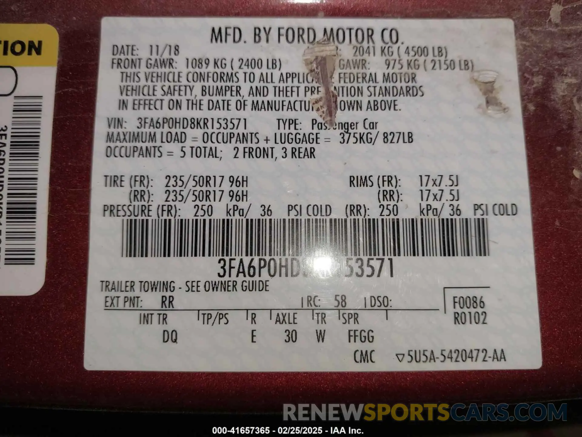 9 Photograph of a damaged car 3FA6P0HD8KR153571 FORD FUSION 2019