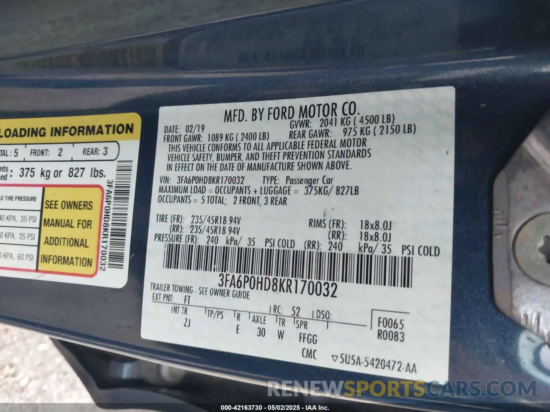 9 Photograph of a damaged car 3FA6P0HD8KR170032 FORD FUSION 2019