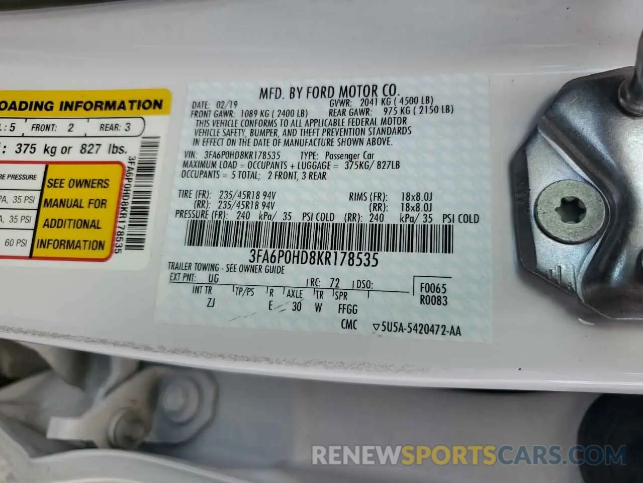 12 Фотография поврежденного автомобиля 3FA6P0HD8KR178535 FORD FUSION 2019