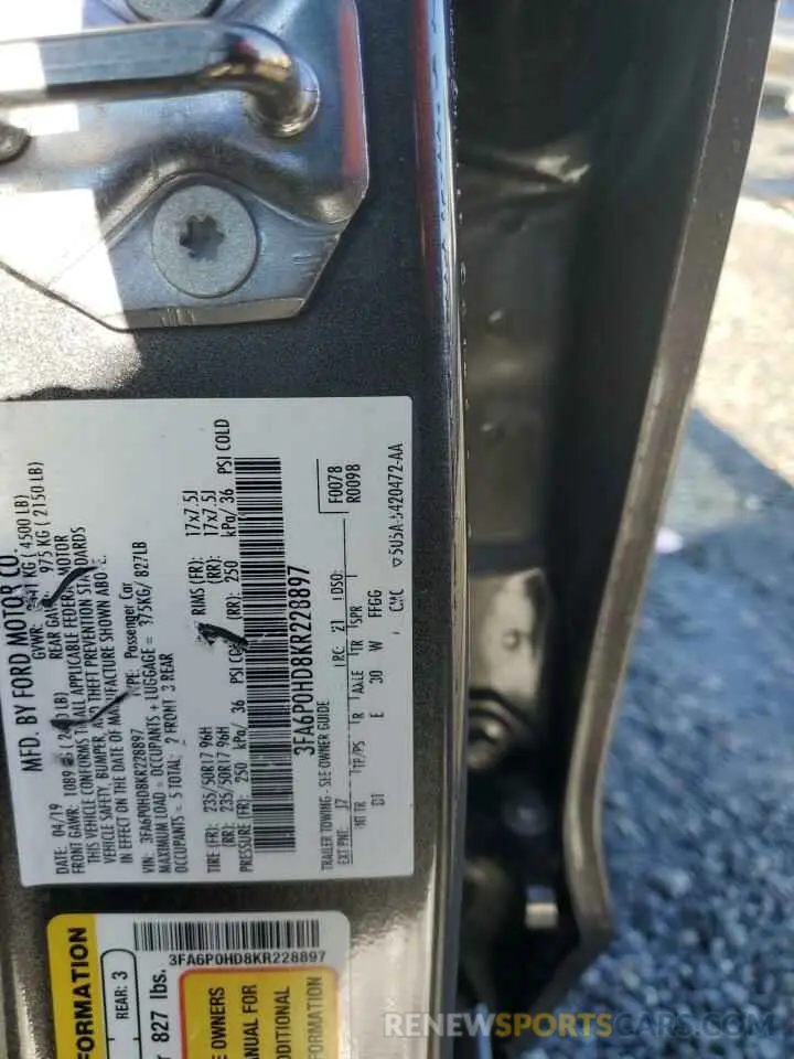 13 Photograph of a damaged car 3FA6P0HD8KR228897 FORD FUSION 2019