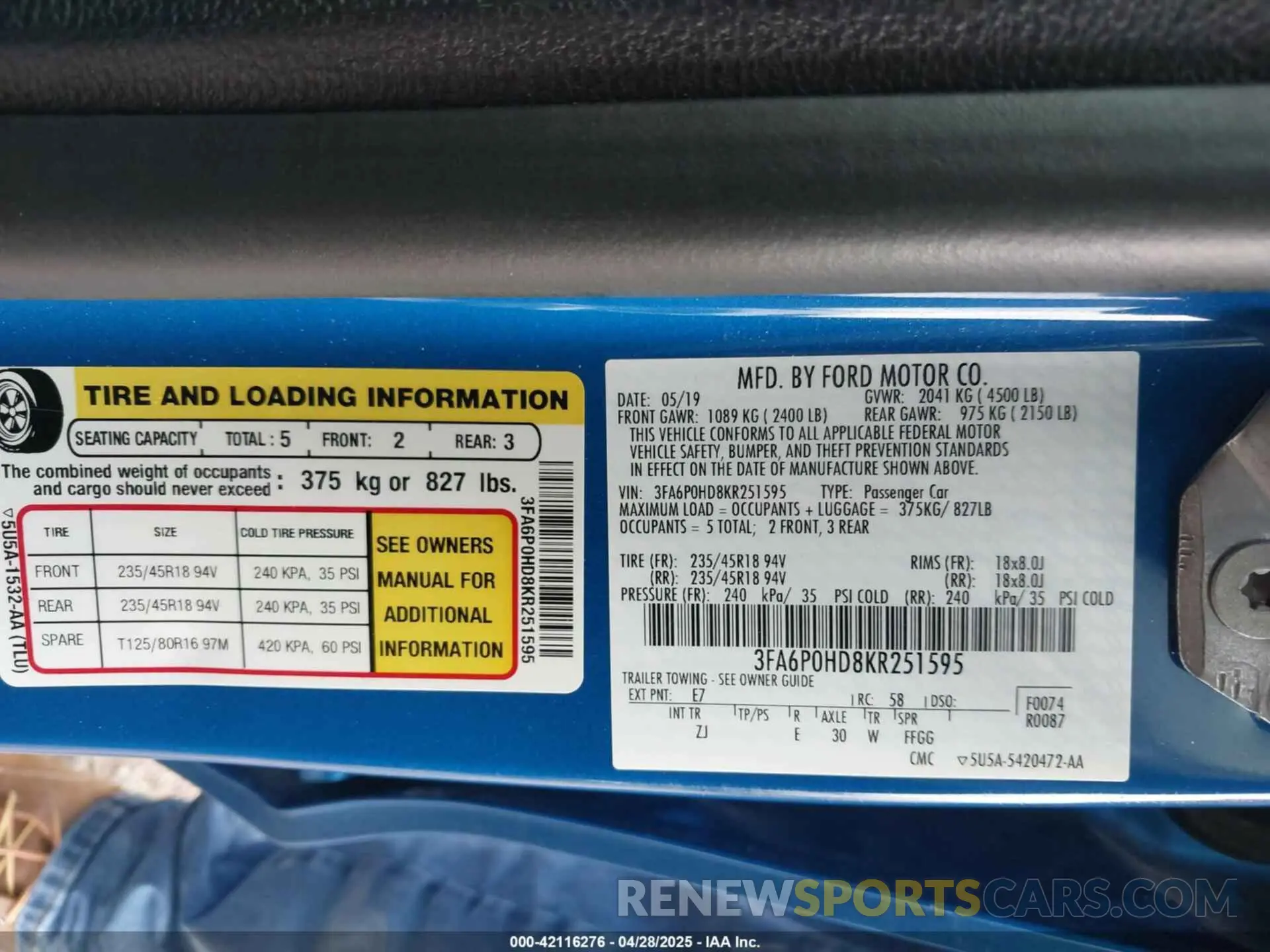 9 Photograph of a damaged car 3FA6P0HD8KR251595 FORD FUSION 2019