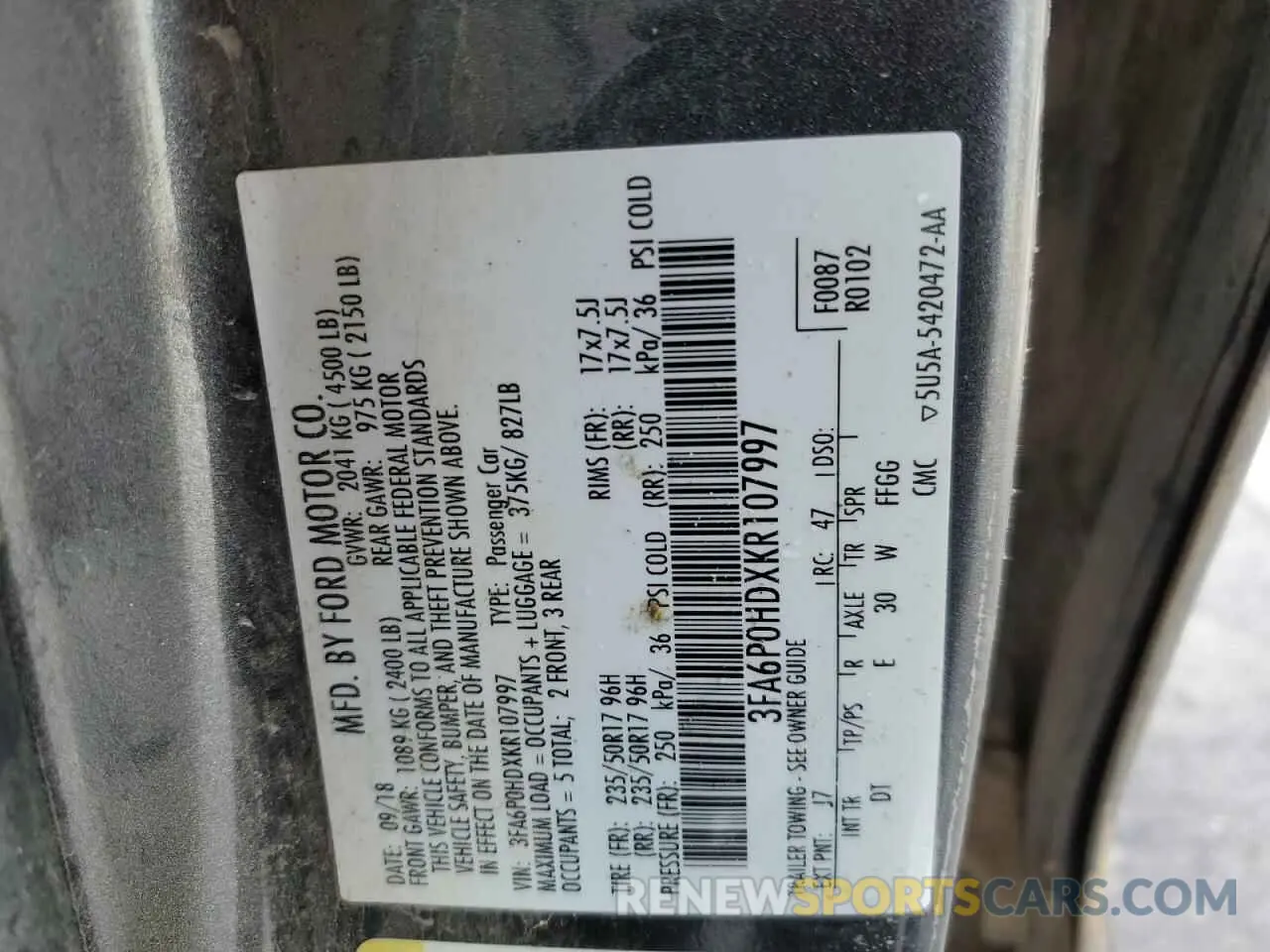 13 Фотография поврежденного автомобиля 3FA6P0HDXKR107997 FORD FUSION 2019